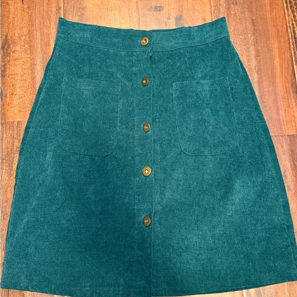 Teal Button-Front Skirt